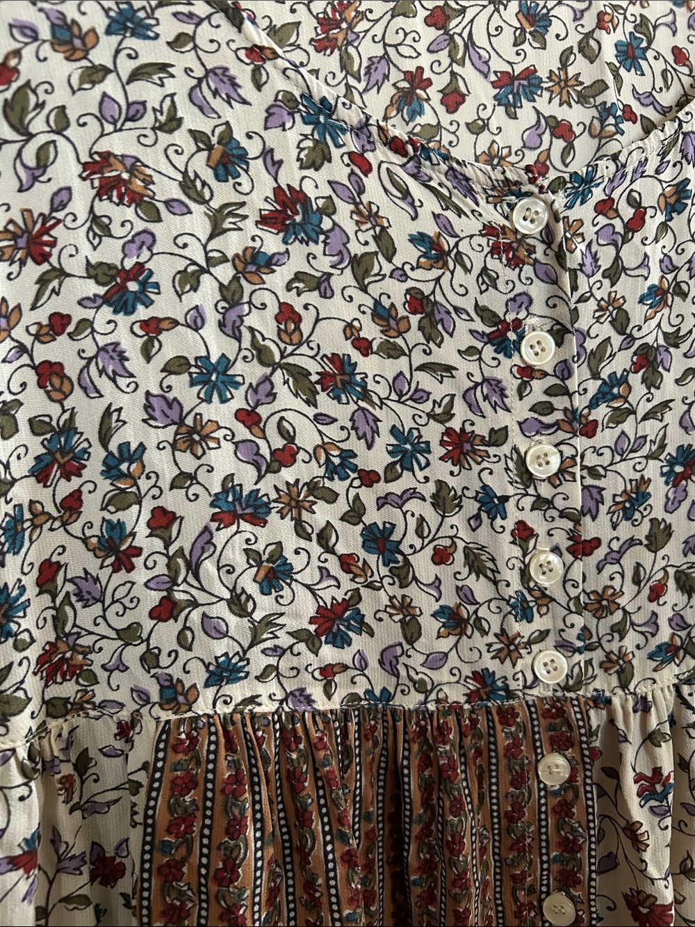 Laundry By Shelli Segal Cream Mixed Floral & Paisley Patchwork Button-down Blous - Picture 4 of 10
